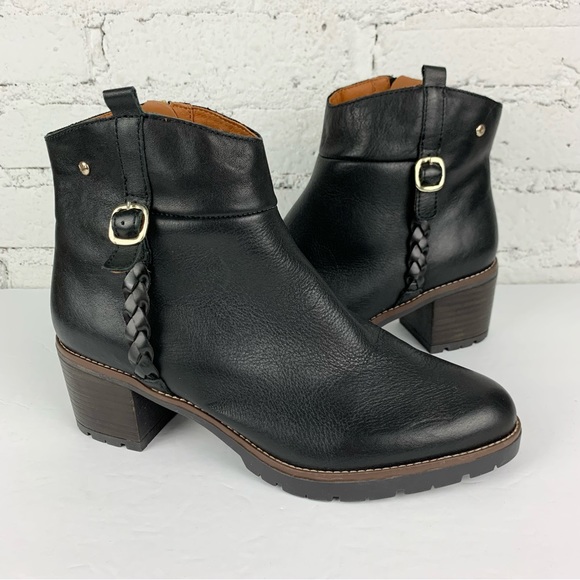 Pikolinos Llanes Black Leather Ankle Bootie Braided Boots EU 40 - Picture 1 of 16
